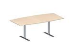 Schäfer Shop Genius Konferenztisch MODENA FLEX, Boot, T-Fuss Rundrohr, B 2000 x H 650-850 mm, Ahorn/weissaluminium RAL 9006