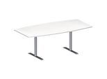 Schäfer Shop Genius Konferenztisch MODENA FLEX, Boot, T-Fuss Rundrohr, B 2000 x H 650-850 mm, weiss/weissaluminium RAL 9006