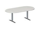 Schäfer Shop Genius Konferenztisch MODENA FLEX, Oval, T-Fuss Rechteckrohr, B 2000 x T 1000 x H 650-850 mm, lichtgrau/weissaluminium RAL 9006