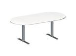 Schäfer Shop Genius Konferenztisch MODENA FLEX, Oval, T-Fuss Rechteckrohr, B 2000 x T 1000 x H 650-850 mm, weiss/weissaluminium RAL 9006