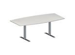 Schäfer Shop Genius Konferenztisch MODENA FLEX, Boot, T-Fuss Rechteckrohr, B 2000 x H 650-850 mm, lichtgrau/weissaluminium RAL 9006