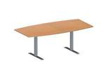 Schäfer Shop Genius Konferenztisch MODENA FLEX, Boot, T-Fuss Rechteckrohr, B 2000 x H 650-850 mm, Buche/weissaluminium RAL 9006