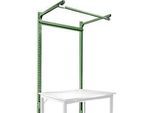 Aufbauportal m. Ausleger, Grundtisch STANDARD Arbeitstisch/Werkbank UNIVERSAL/PROFI, 1250 mm, resedagrün