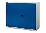 Schäfer Shop Genius Flügeltürenschrank FS, Stahl, mit Belüftungslöchern, B 1343 x T 520 x H 1105 mm, 3 OH, Lichtgrau/Enzianblau, bis 450 kg
