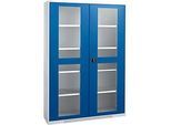 Schäfer Shop Genius Flügeltürenschrank FS, Stahl, Sichtfenster, Lüftungslöcher, B 1343 x T 520 x H 1950 mm, 5 OH, Weissalu/Enzianblau, bis 750 kg