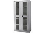 Schäfer Shop Genius Flügeltürenschrank FS, Stahl, Sichtfenster, Lüftungslöcher, B 1055 x T 520 x H 1950 mm, 5 OH, Weissalu/Weissalu, bis 500 kg