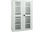 Schäfer Shop Genius Flügeltürenschrank FS, Stahl, Sichtfenster, Lüftungslöcher, B 1343 x T 620 x H 1950 mm, 5 OH, Lichtgrau/Lichtgrau, bis 750 kg