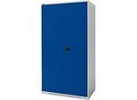 Schäfer Shop Genius Flügeltürenschrank FS, Stahl, mit Belüftungslöchern, B 1055 x T 620 x H 1950 mm, 5 OH, Lichtgrau/Enzianblau, bis 500 kg