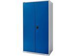 Schäfer Shop Genius Flügeltürenschrank FS, Stahl, mit Belüftungslöchern, B 1055 x T 620 x H 1950 mm, 5 OH, Weissalu/Enzianblau, bis 500 kg