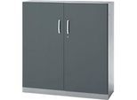 Büroschrank, 3OH, abschliessbar, mit aufliegenden Türen, B 1200 mm, Basaltgrau/Weissalu