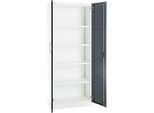 Büroschrank, 5 OH, abschliessbar, mit aufliegenden Türen, B 800 mm, Basaltgrau/Verkehrsweiss