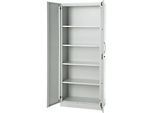 Büroschrank, 5 OH, abschliessbar, mit aufliegenden Türen, B 800 mm, Lichtgrau