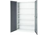 Büroschrank, 5 OH, abschliessbar, mit aufliegenden Türen, B 1200 mm, Basaltgrau/Verkehrsweiss