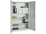 Büroschrank, 5 OH, abschliessbar, mit aufliegenden Türen, B 1200 mm, Lichtgrau