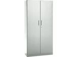 Büroschrank, 5 OH, abschliessbar, mit aufliegenden Türen, B 950 mm, Lichtgrau