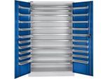 Schäfer Shop Select Magazinschrank, 10 Fachböden, ohne Ausstattung, B 1200 x T 500 x H 1935 mm, Stahl, weissaluminium/enzianblau