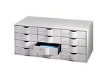 Schubladenbox Paperflow, A4, 12 Schübe, Teilauszug, geschlossene Fronten, Griffmulde & Etikettenhalter, Etiketten, B 813 x T 342 x H 329 mm, PS, grau