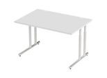 Schäfer Shop Select Schreibtisch COMBITEC, Rechteck, C-Fuss, B 1200 x T 800 x H 677-817 mm, lichtgrau/weissaluminium