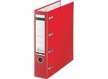 LEITZ® Doppelordner 1012, 2 x A5, Rückenbreite 75 mm, Präzisions-Hebelmechanik, Sichttasche für Rückenschild, Griffloch, Polypropylen, rot, 1 Stück