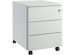 Schäfer Shop Pure Rollcontainer 333, Stahlkorpus, Holzfront, Rollen, abschliessbar, B 435 x T 565 x H 567 mm, 3 Schübe, lichtgrau/weissaluminium
