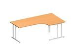 Schäfer Shop Select Winkelschreibtisch COMBITEC, 90° Winkel rechts, C-Fuss, B 2000 x T 1200/800 x H 677-817 mm, Buche/weissalu