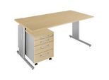Schäfer Shop Select 2-tlg. Büromöbel-Set COMBITEC, Schreibtisch, B 1600 mm, Ahorn/weissalu + Rollcontainer 1233