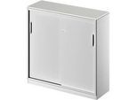 Schäfer Shop Genius Schiebetürenschrank TETRIS SOLID, 3 OH, B 1200 x H 1170 mm, Mitteltrennwand, 19 mm Abdeckplatte, lichtgrau/weissalu