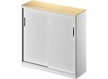 Schäfer Shop Genius Schiebetürenschrank TETRIS SOLID, 3 OH, B 1200 x H 1170 mm, Mitteltrennwand, 19 mm Abdeckplatte, Ahorn/weissalu