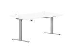 Schreibtisch ERGO DRIVE ED 470, elektrisch höhenverstellbar, Freiform, Ansatz rechts, T-Fuss, B 1800 x T 1000/800 x H 692-1147 mm, weiss/weissalu