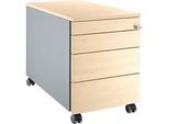 Schäfer Shop Genius Rollcontainer 1233, 4 Schübe, Zentralverschluss, seitliche Griffnut, B 435 x T 765 x H 577 mm, weissalu/weissalu/Ahorn-Dekor
