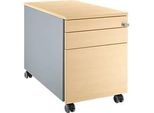 Schäfer Shop Genius Rollcontainer 126, 3 Schübe, Zentralverschluss, seitliche Griffnut, B 435 x T 765 x H 577 mm, weissalu/weissalu/Ahorn-Dekor