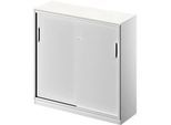 Schäfer Shop Genius Schiebetürenschrank TETRIS SOLID, 3 OH, 2 Fachböden, B 1200 mm, 19 mm Abdeckplatte, weiss/weissalu