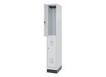 Doppelstöckiger Feuerwehrspind C+P Flexo White, 1 Abteil mit 2 Fächern, Sockel, B 300 x T 500 x H 1950 mm, RAL 7035 Lichtgrau/RAL 7016 Anthrazitgrau