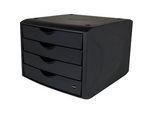 Schubladenbox Helit The Green Chameleon, 4 Schübe mit Auszugssperre, Format A4, stapelbar, schwarz