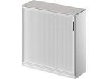 Schäfer Shop Genius Querrollladenschrank TETRIS SOLID, 3 OH, B 1200 mm, inkl. 19 mm Abdeckplatte, lichtgrau/weissalu/weissalu