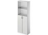 Schäfer Shop Genius Kombischrank TETRIS SOLID, 6 OH, Glas- und Flügeltüren, B 800 mm, abschliessbar, Glas/lichtgrau/weissalu