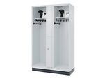 Feuerwehrspind C+P Evolo Maxi, 4 Abteile für 2 Personen, mit Helmhalter, mit Sockel, B 1200 x T 500 x H 1950 mm, RAL 7035 Lichtgrau/RAL 7016 Anthrazitgrau