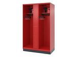 Feuerwehrspind C+P Evolo Maxi, 4 Abteile für 2 Personen, mit Helmhalter, mit Sockel, B 1200 x T 600 x H 1950 mm, RAL 3000 Feuerrot/RAL 7016 Anthrazitgrau