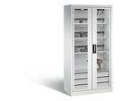 C+P Akkuladeschrank Comfort mit Sichtfenster aus Acrylglas, H 1950 x B 930 x T 500 mm, Lichtgrau