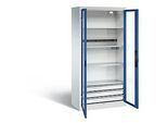 C+P Akkuladeschrank Basic mit Sichtfenster aus Acrylglas, H 1950 x B 930 x T 500 mm, Lichtgrau/Enzianblau