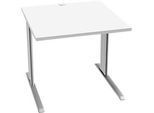Schäfer Shop Pure Schreibtisch PLANOVA BASIC, Quadrat, C-Fuss, B 800 x T 800 x H 717 mm, weiss/weissaluminium + Kabelkanal