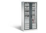 C+P Akkuladeschrank Comfort mit Sichtfenster aus Acrylglas, H 1950 x B 930 x T 500 mm, Lichtgrau/Anthrazit