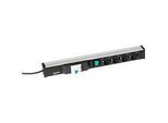 Steckdosenleiste 468, 4-fach, 1 x USB A, An/Aus-Schalter, FI-Schalter, 4,5 m langes Kabel, 16 A/250 V, B 468 x T 44 x H 52 mm, Aluminium