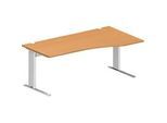 Schäfer Shop Pure Schreibtisch PLANOVA BASIC, Freiform, Ansatz rechts, C-Fuss, B 1800 x T 1000/800 x H 717 mm, Buche/weiss + Kabelkanal
