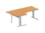 Schäfer Shop Pure Winkelschreibtisch PLANOVA BASIC, 90° Winkel links, C-Fuss, B 2000 x T 1200/800 x H 717 mm, Buche/weissalu + Kabelkanal