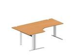 Schäfer Shop Pure Winkelschreibtisch PLANOVA BASIC, 90° Winkel links, C-Fuss, B 2000 x T 1200/800 x H 717 mm, Buche/weiss + Kabelkanal