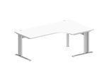 Schäfer Shop Pure Winkelschreibtisch PLANOVA BASIC, 90° Winkel rechts, C-Fuss, B 2000 x T 1200/800 x H 717 mm, weiss/weissalu + Kabelkanal
