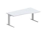 Schäfer Shop Pure Schreibtisch PLANOVA BASIC, Freiform, Ansatz rechts, C-Fuss, B 1800 x T 1000/800 x H 717 mm, lichtgrau/weissalu + Kabelkanal