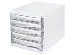 helit Schubladenbox, 5 Schübe, DIN A4, Polypropylen, Gehäuse weiss/Schublade glasklar