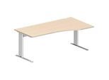 Schäfer Shop Pure Schreibtisch PLANOVA BASIC, Freiform, Ansatz rechts, C-Fuss, B 1800 x T 1000/800 x H 717 mm, Ahorn/weiss + Kabelkanal